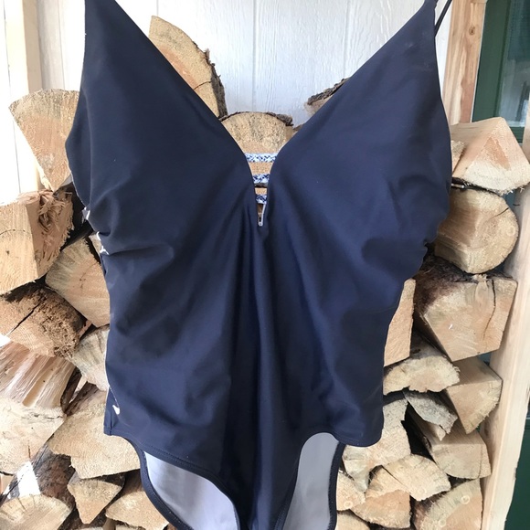 Dark Grey One piece Bathing suit. - Picture 2 of 2
